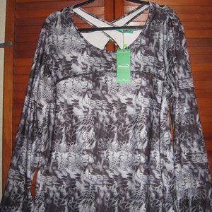 NWT Kimmery Athletic Shirt Long Slv Round Neck Criss Cross Back Yoga 2XL P-P 22